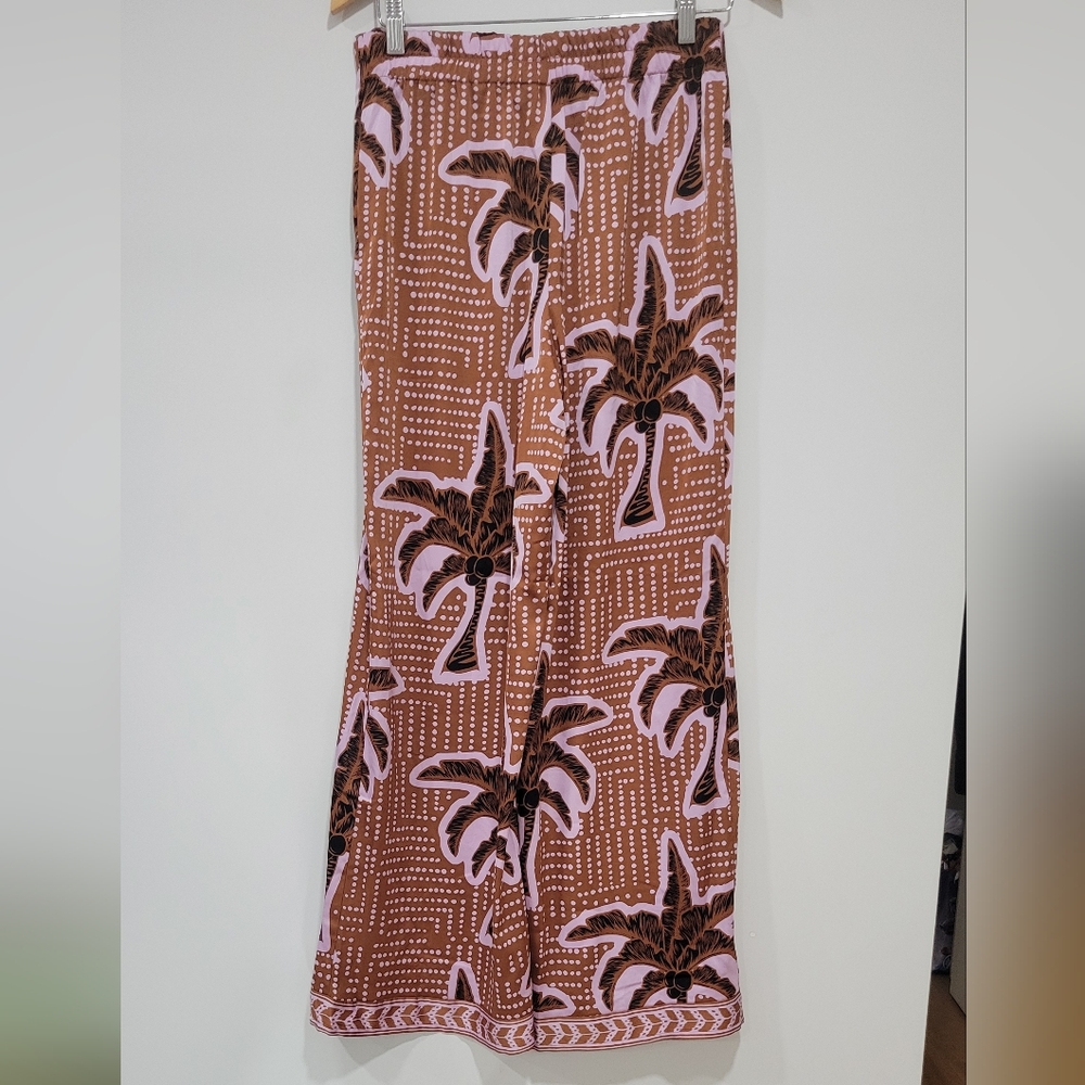 Joie Women's Wide leg Satin Maroon Tropical Floral Print Boho Pants Size S